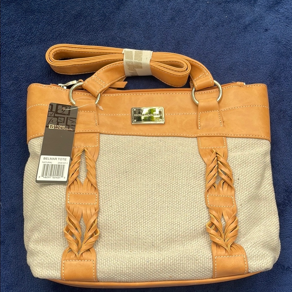Stone Mountain Natural/Tan Colorblock Belmar Medium Lightweight Tote Bag NWT